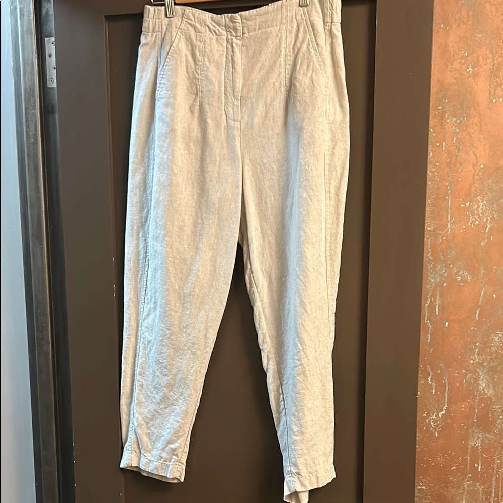 Whistles Tan Straight Leg Linen Pants Relaxed Fit
